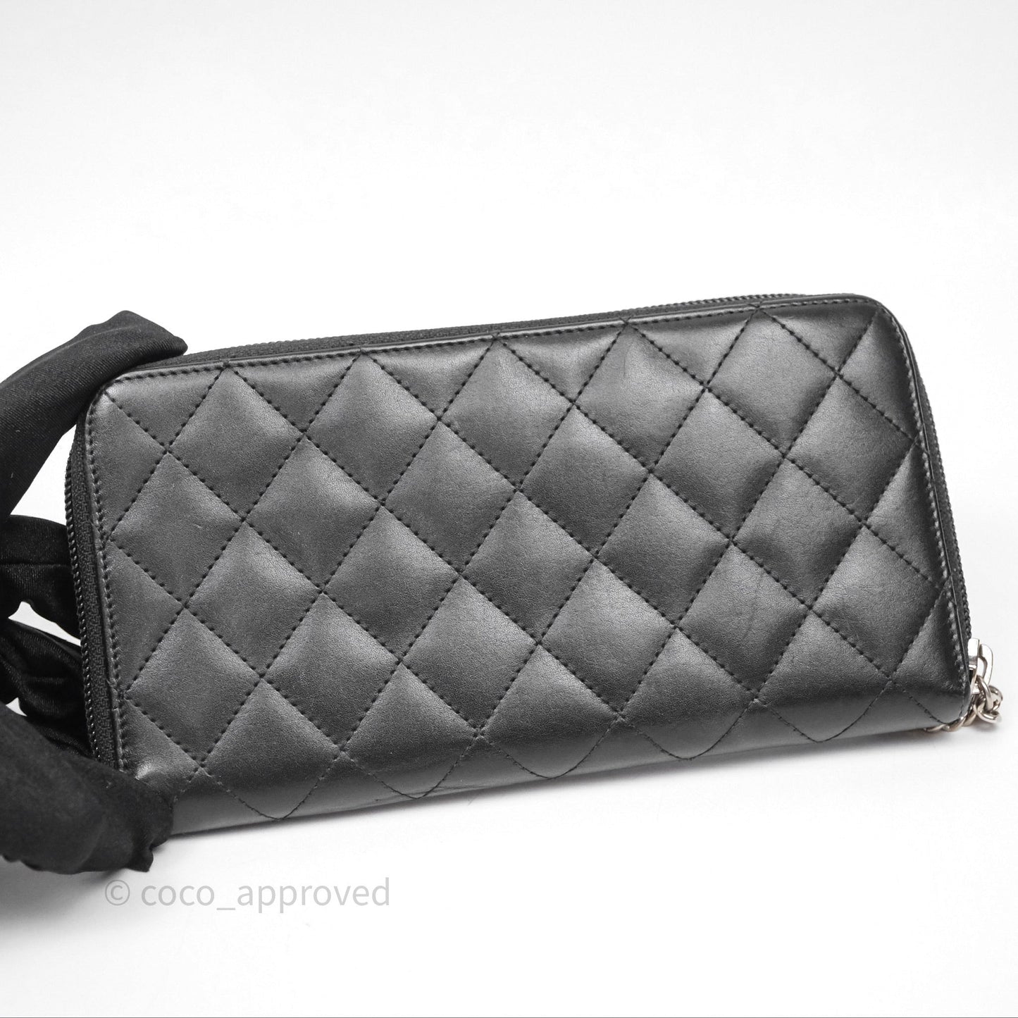 Chanel Quilted Cambon Yen Zip Long Wallet Black Calfskin Silver Hardware