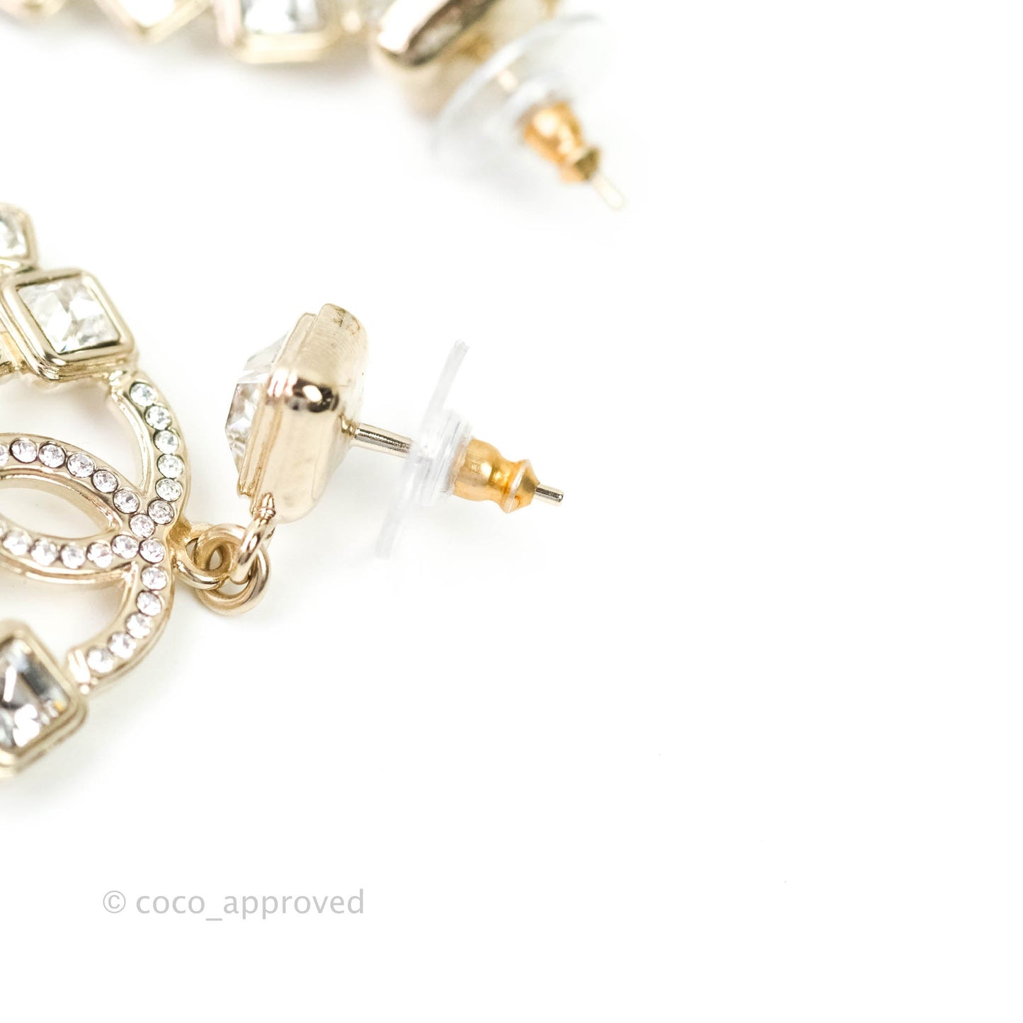 Chanel Crystal Drop Earrings Light Gold Tone 20B