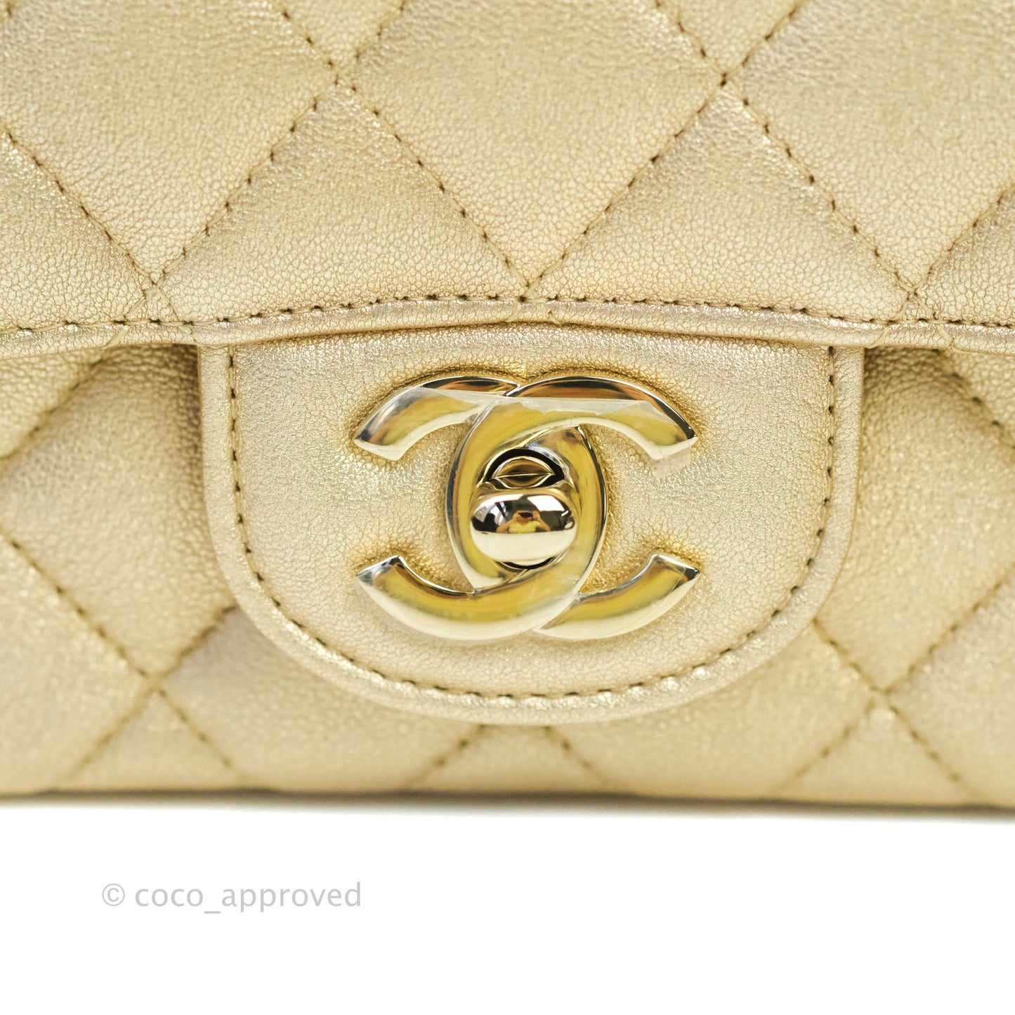 Chanel Classic Quilted Mini Square Flap Iridescent Gold Gold Hardware 21P