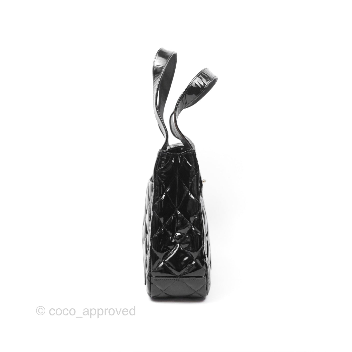 Chanel Vintage Tote Quilted Black Patent Silver Hardware