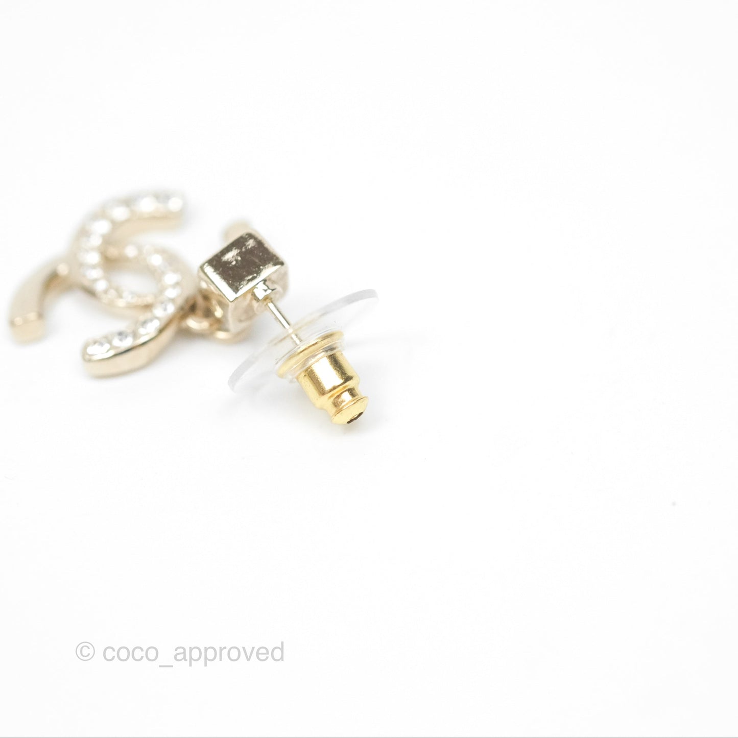Chanel CC Crystals Drop Earrings Gold Tone 24P