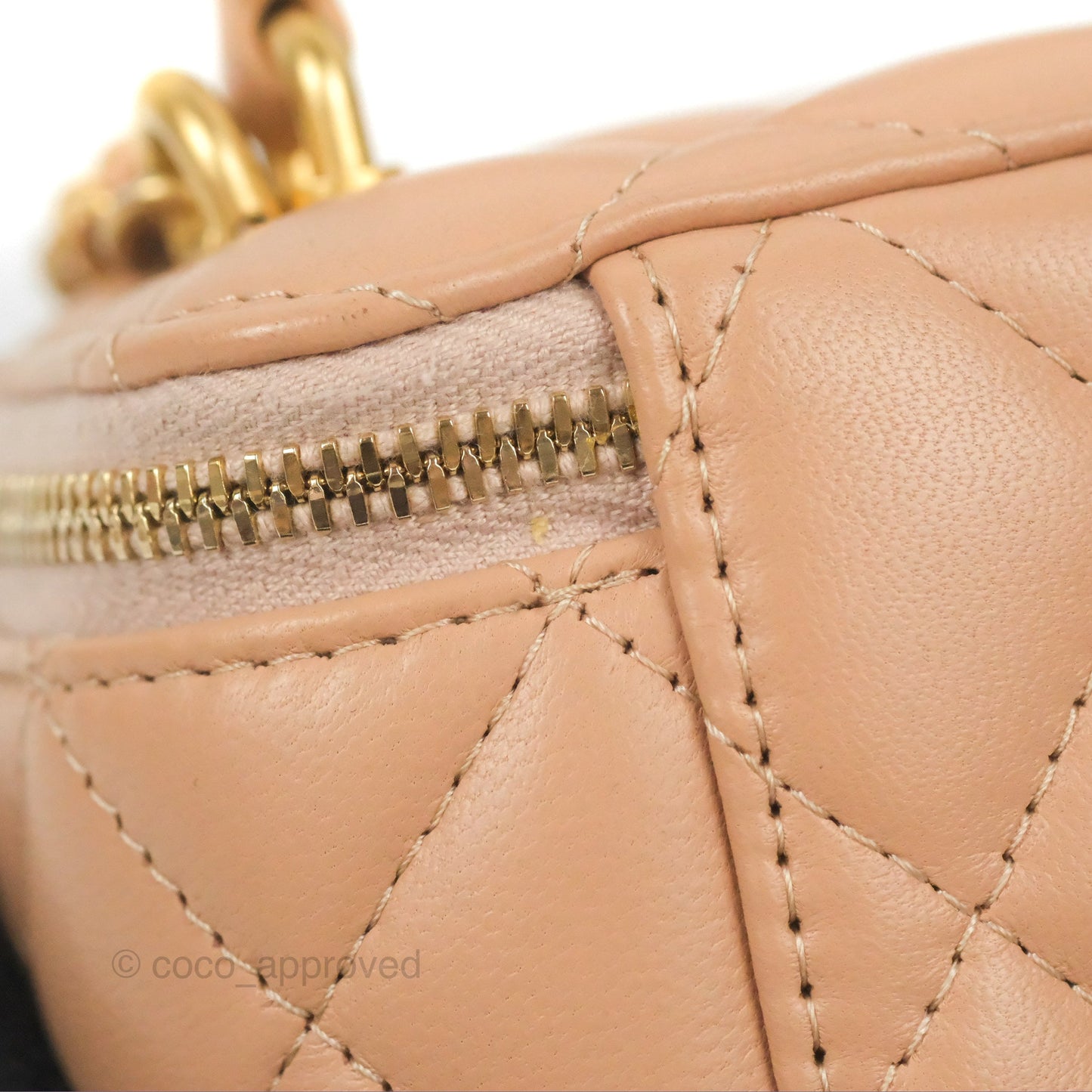 Chanel Mini Top Handle Vanity With Chain Beige Lambskin Aged Gold Hardware