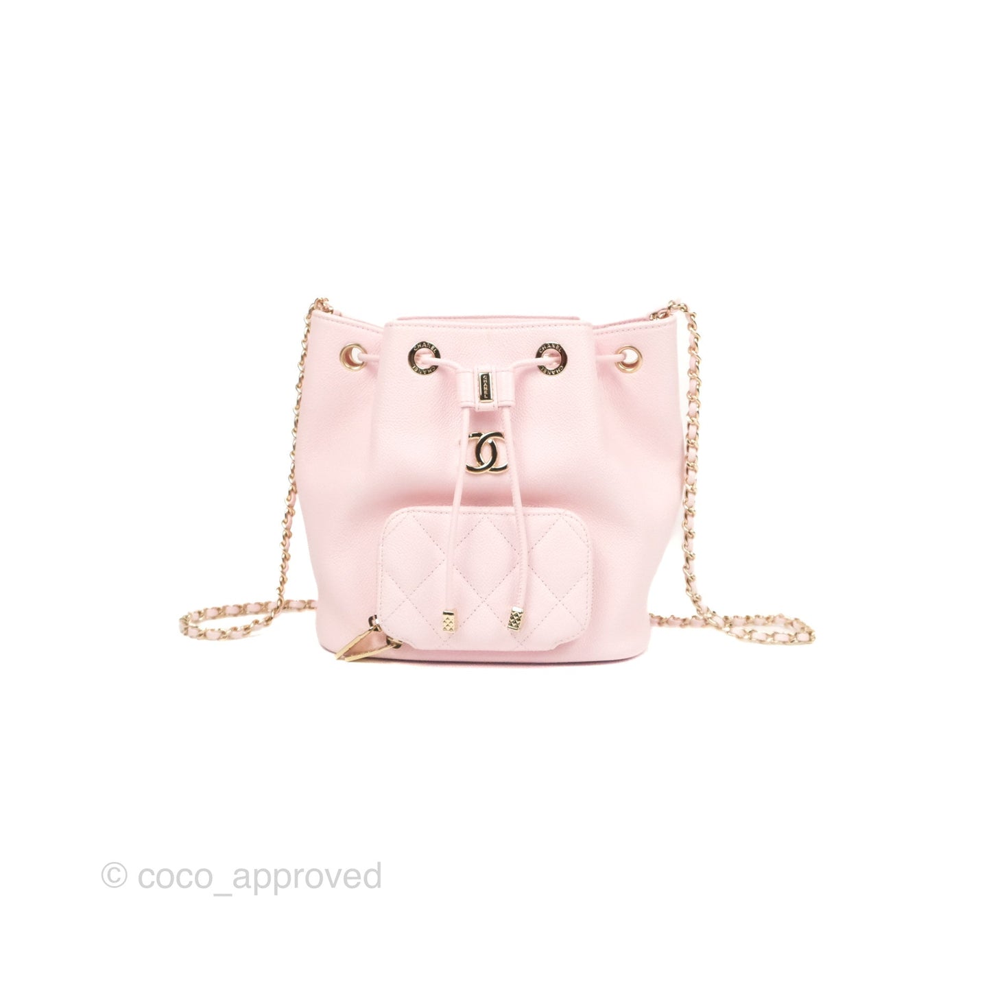 Chanel Business Affinity Drawstring Bucket Bag Light Pink Caviar Gold Hardware