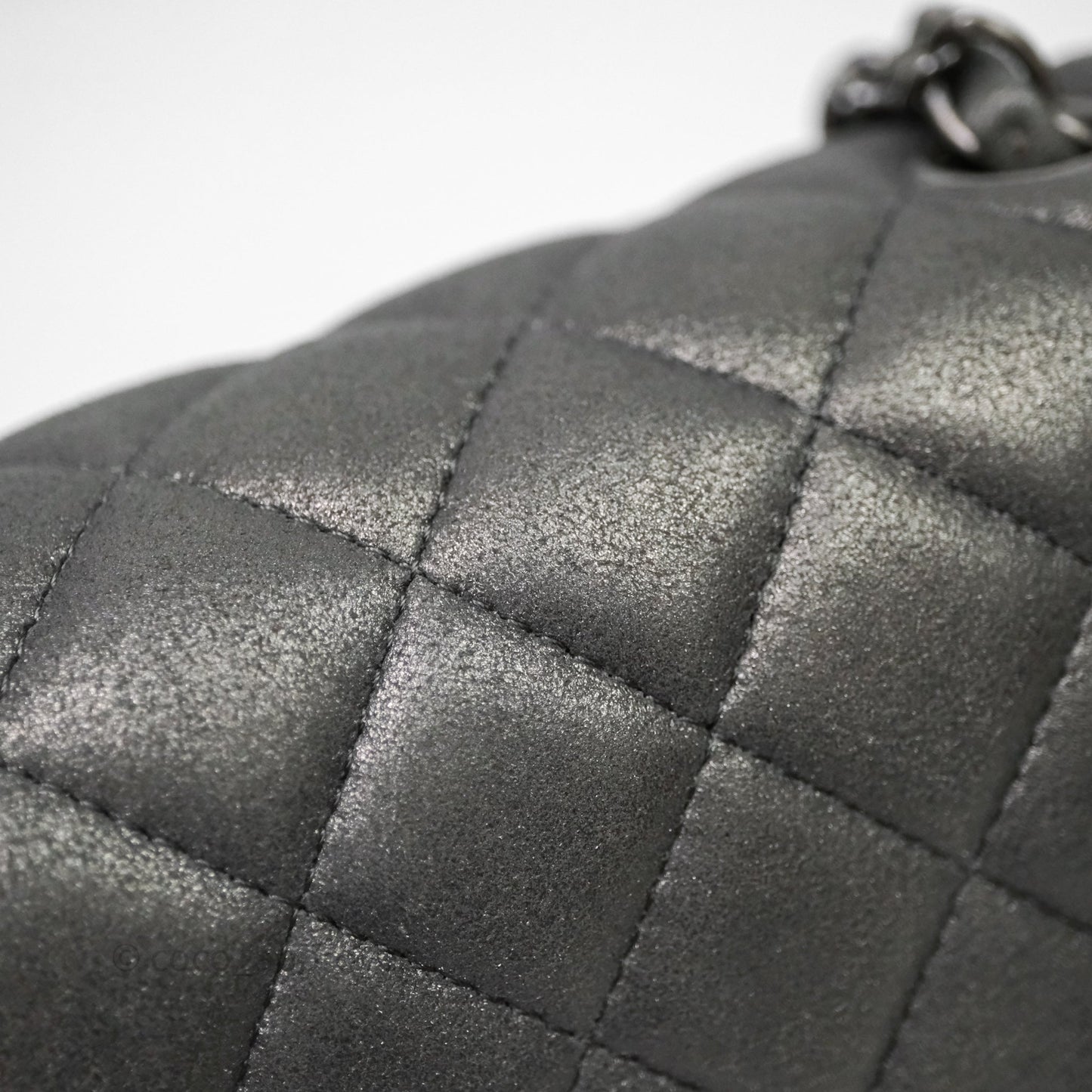 Chanel Mini Square Iridescent Grey Suede Gun Metal Hardware