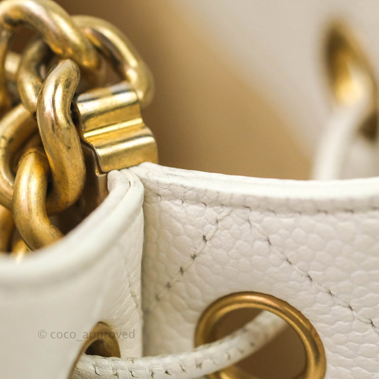 Chanel Grained Calfskin Ivory Drawstring Bucket Bag Aged Gold Hardware