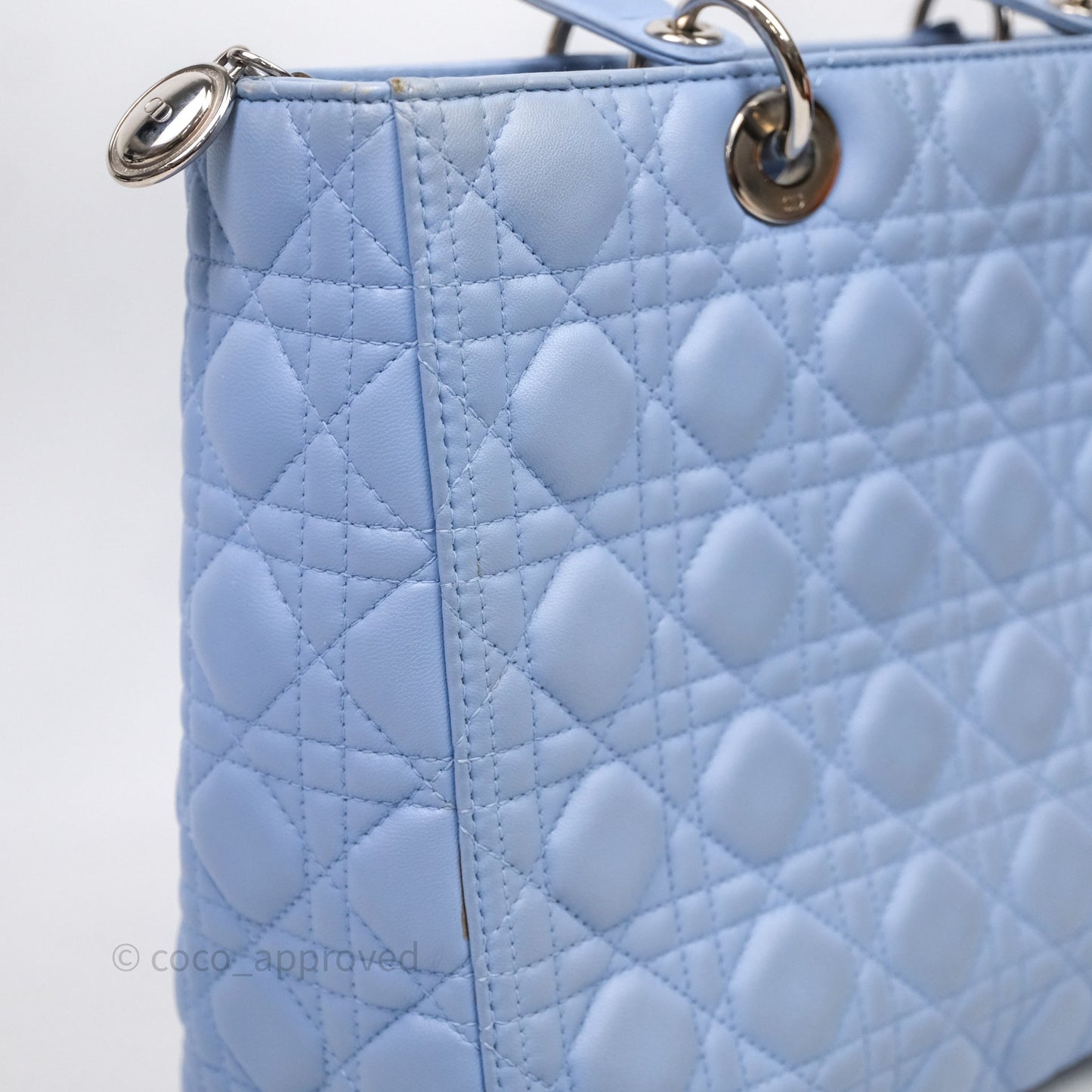 Christian Dior Large Lady Dior Cannage Blue Lambskin Silver Hardware