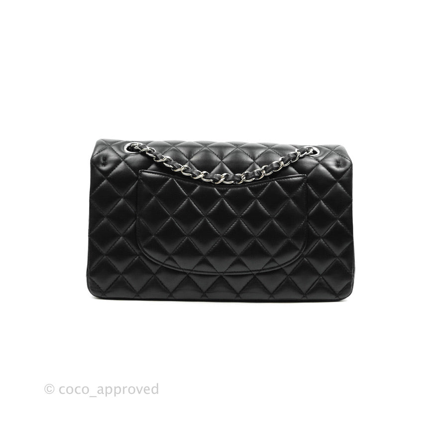 Chanel Classic M/L Medium Double Flap Black Lambskin Silver Hardware