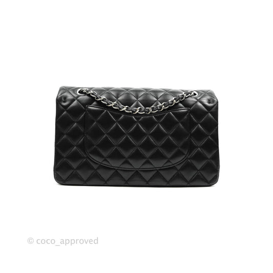 Chanel Classic M/L Medium Double Flap Black Lambskin Silver Hardware