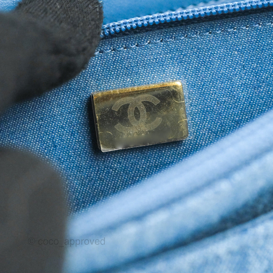 Chanel Quilted Pearl Crush Wallet on Chain WOC Denim Aged Gold Hardware