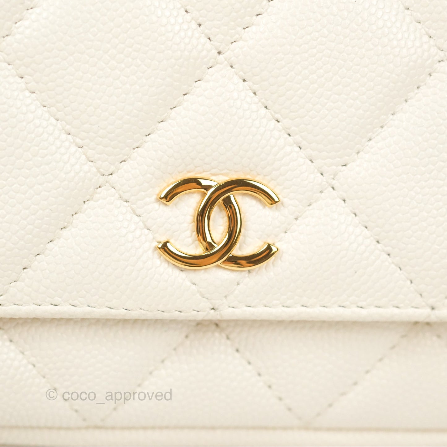 Chanel Clutch with Chain Ivory White Caviar Gold Hardware 22K