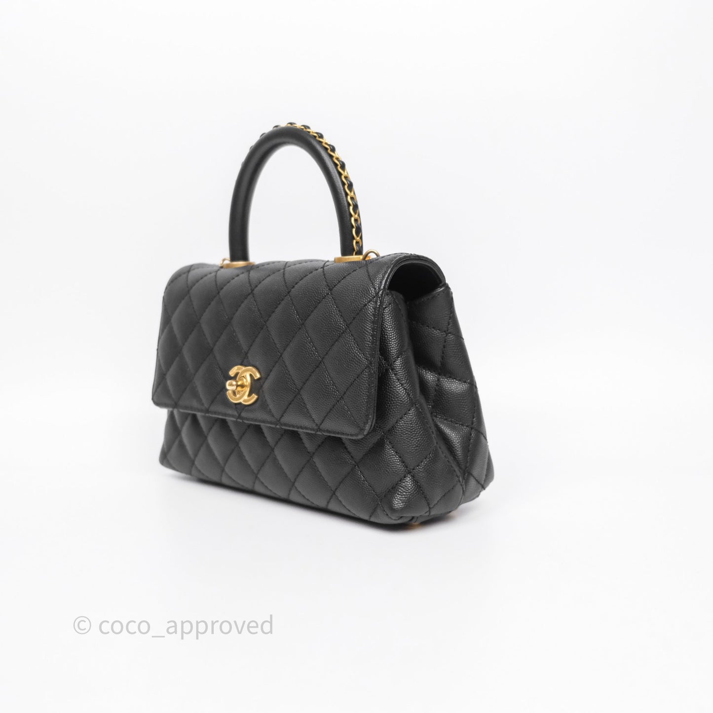 Chanel Small Coco Handle Black Caviar Aged Gold Hardware Braided Handle