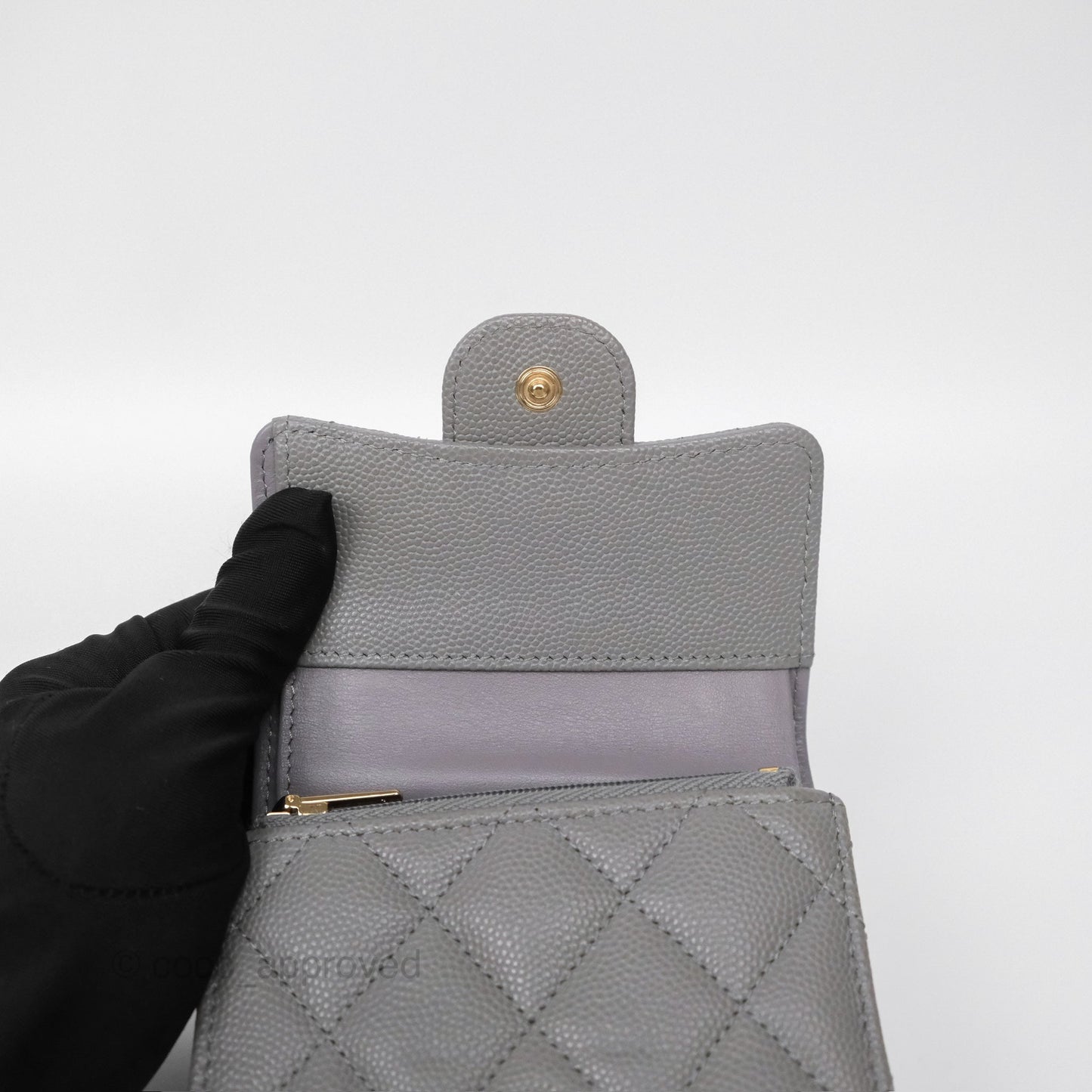 Chanel Classic Short Flap Wallet Grey Caviar Gold Hardware