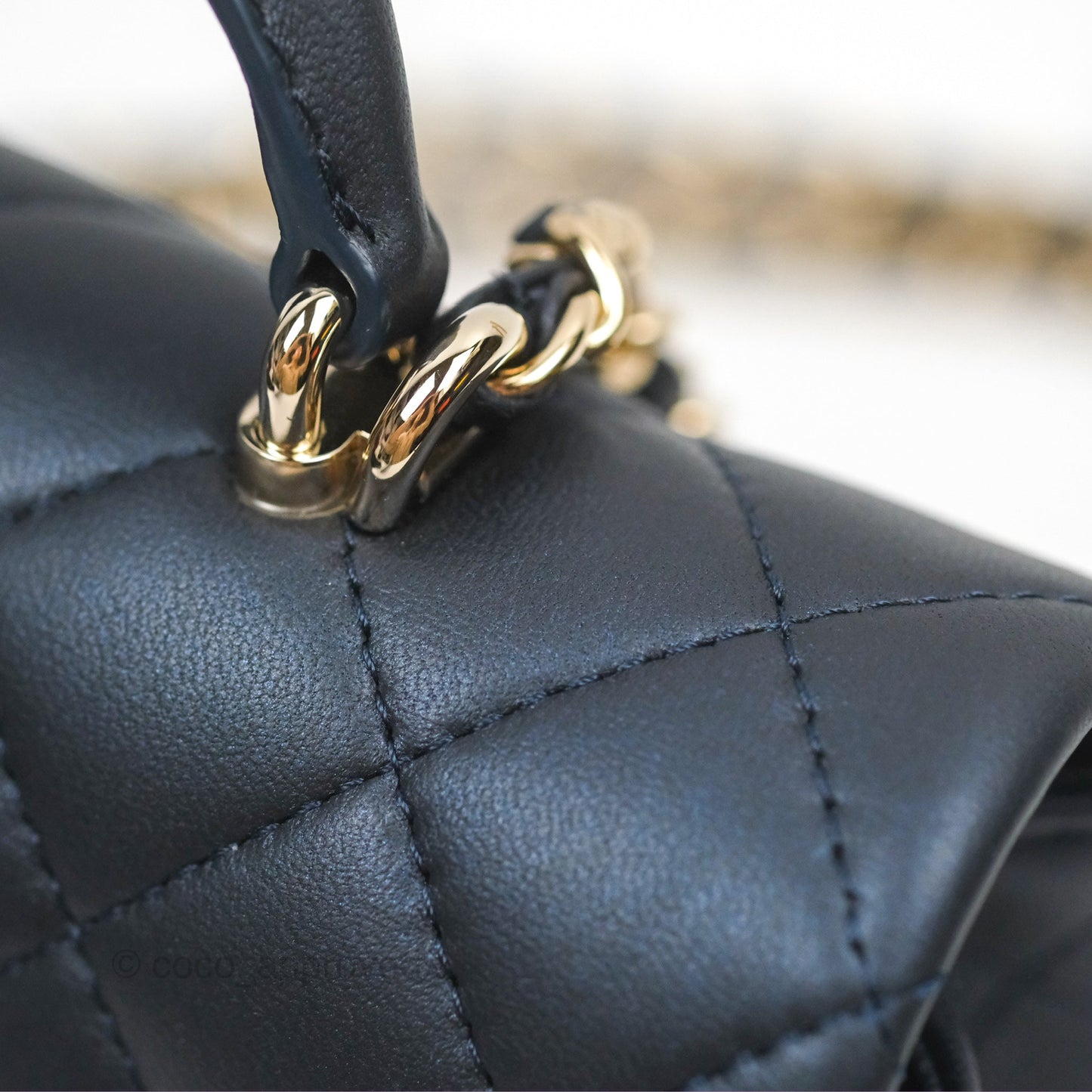 Chanel Top Handle Mini Rectangular Flap Bag Iridescent Navy Lambskin Gold Hardware