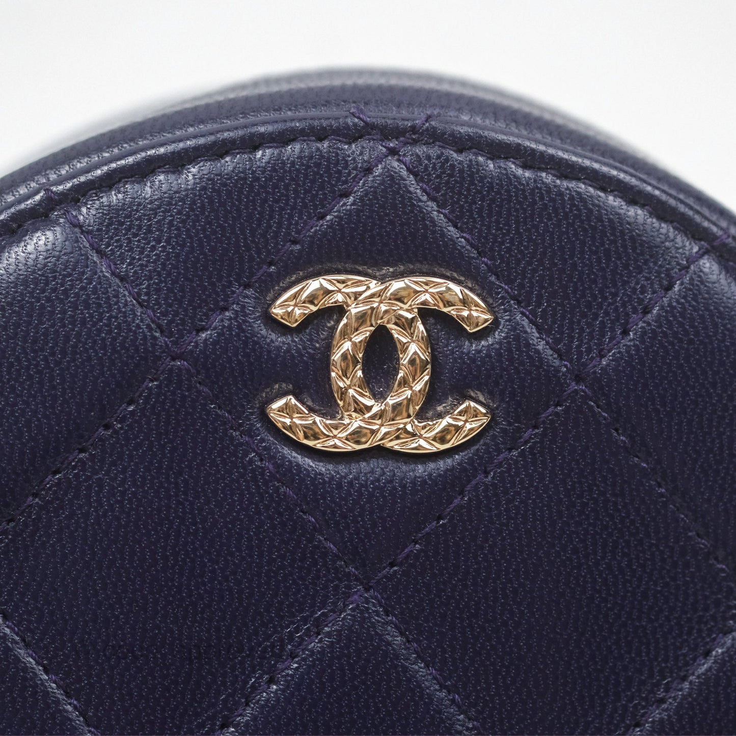 Chanel Quilted Round Clutch with Chain Dark Purple Calfskin Gold Hardware
