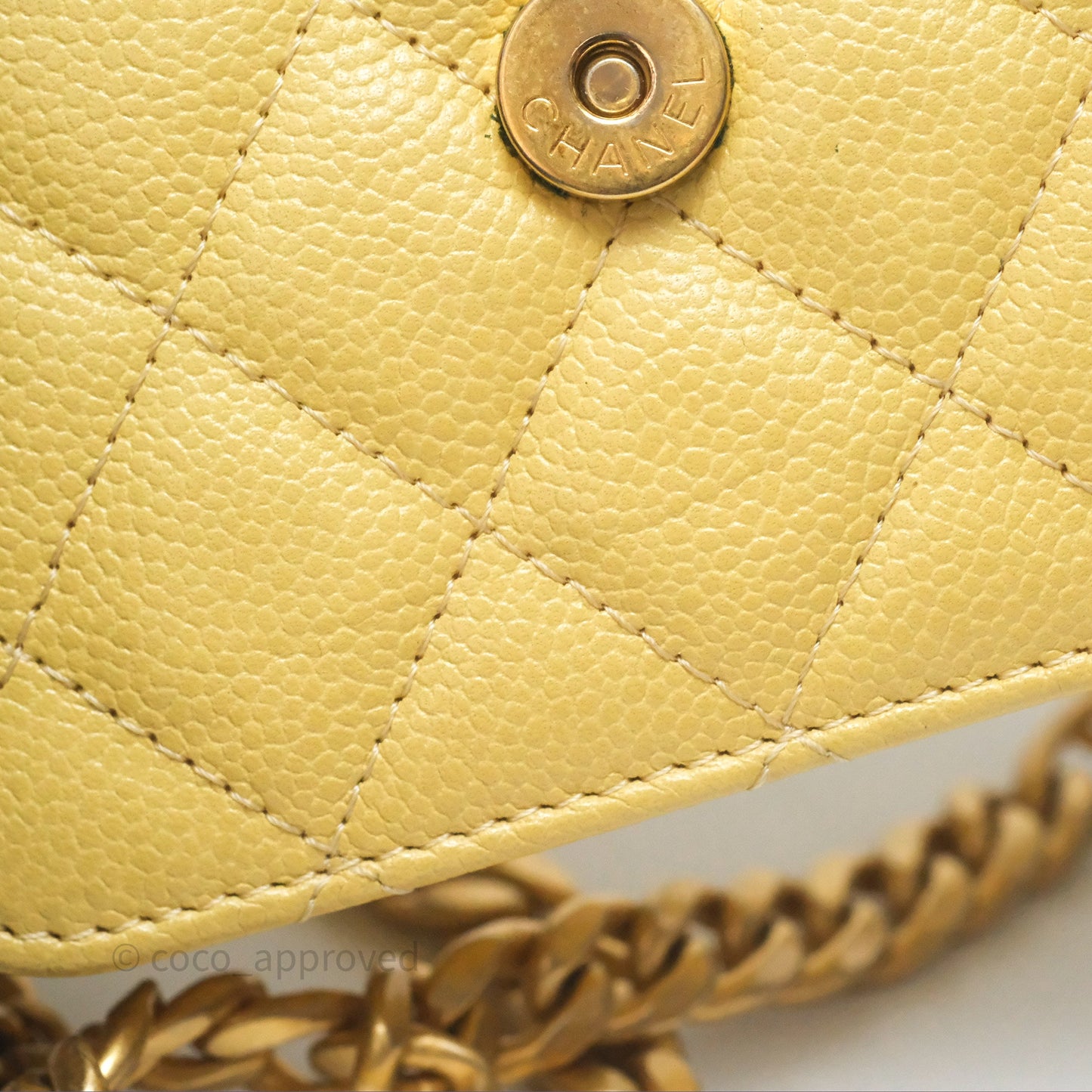 Chanel Mini Clutch With Chain Yellow Caviar Aged Gold Hardware