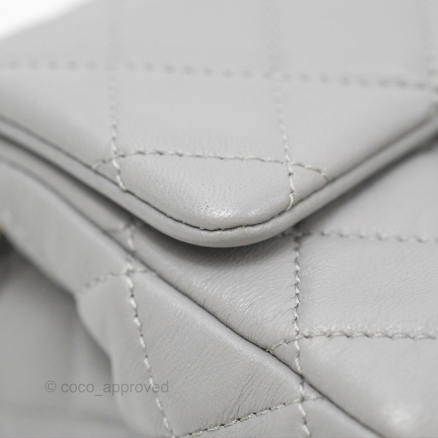 Chanel Pearl Crush Mini Square Quilted Light Grey Lambskin Aged Gold Hardware