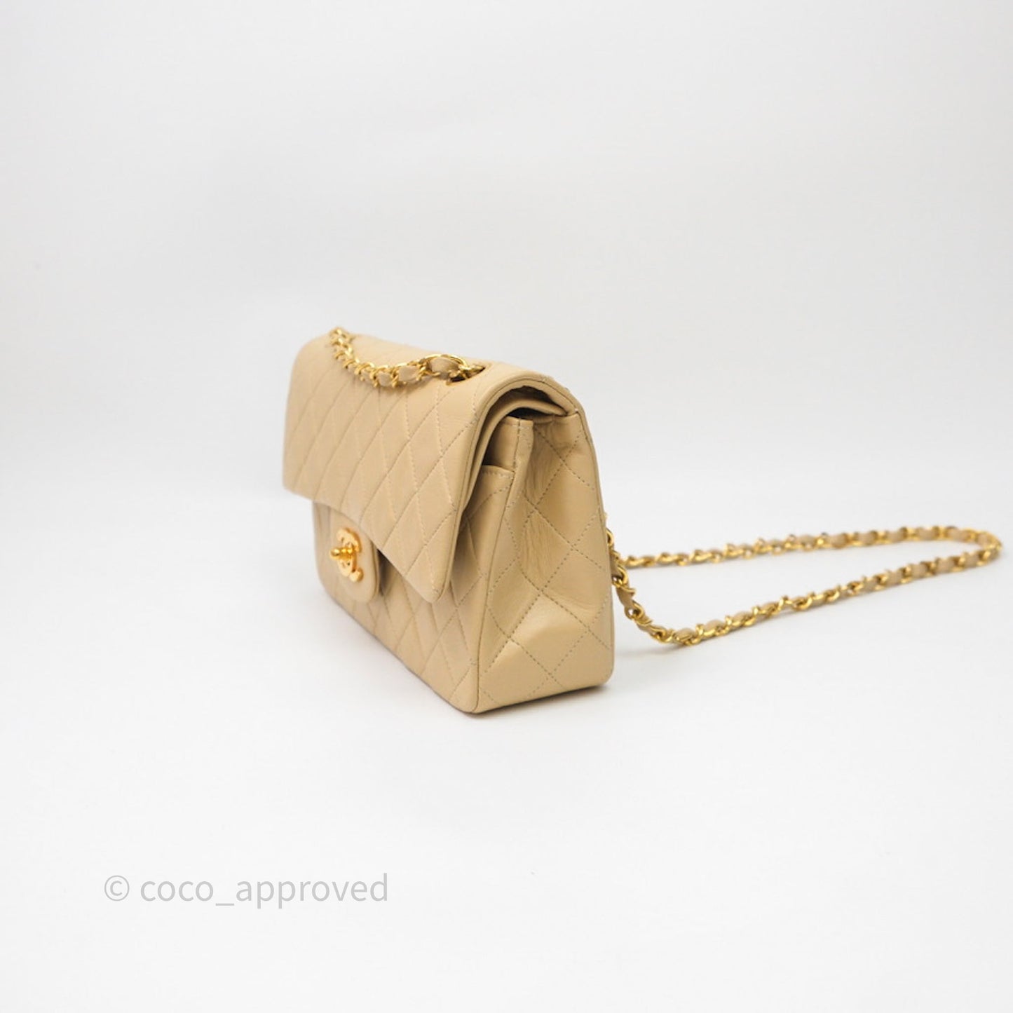 Chanel Vintage Small Classic Flap Beige Lambskin 24K Gold Hardware