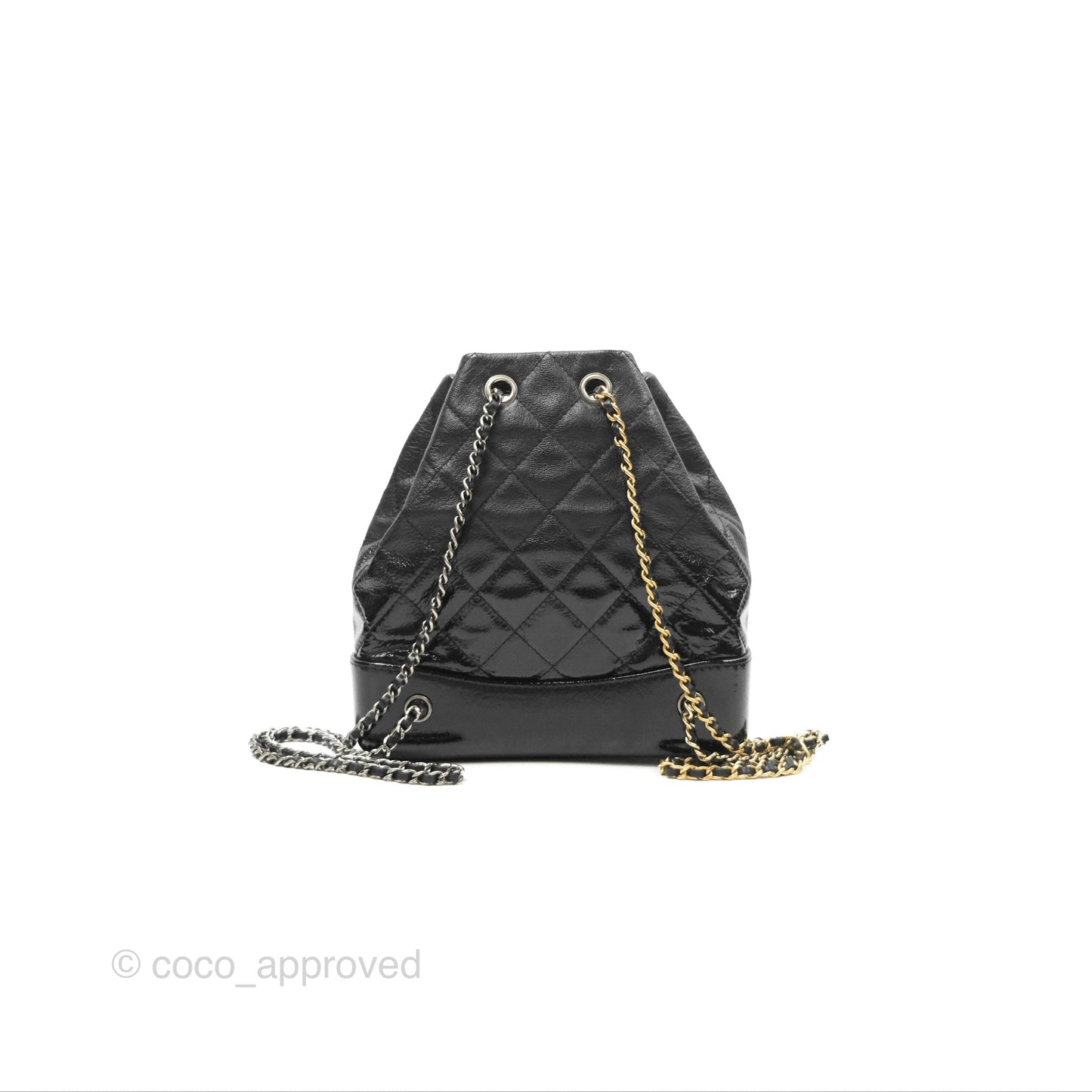 Chanel Small Gabrielle Backpack Black Patent Goatskin