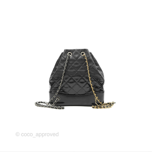 Chanel Small Gabrielle Backpack Black Patent Goatskin