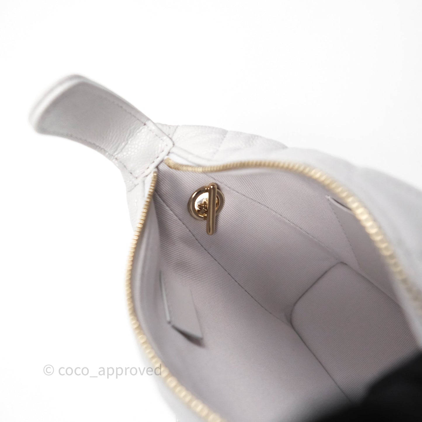 Chanel Quilted Hobo With Chain Light Grey Caviar Gold Hardware 25C