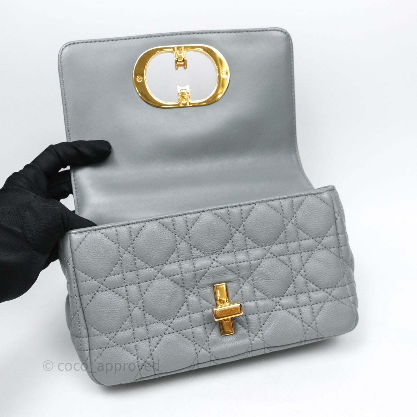 Christian Dior Small Caro Bag Stone Gray Supple Cannage Calfskin
