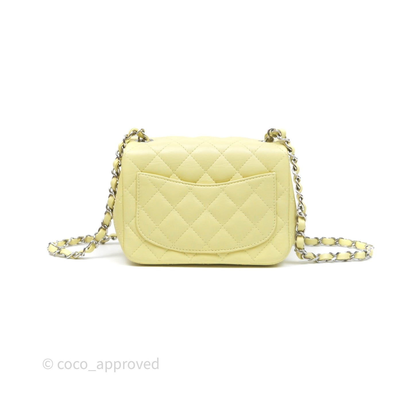Chanel Mini Square Flap Quilted Yellow Lambskin Silver Hardware