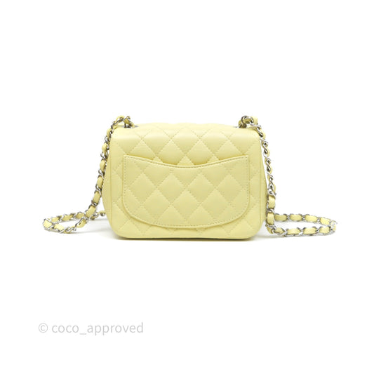 Chanel Mini Square Flap Quilted Yellow Lambskin Silver Hardware