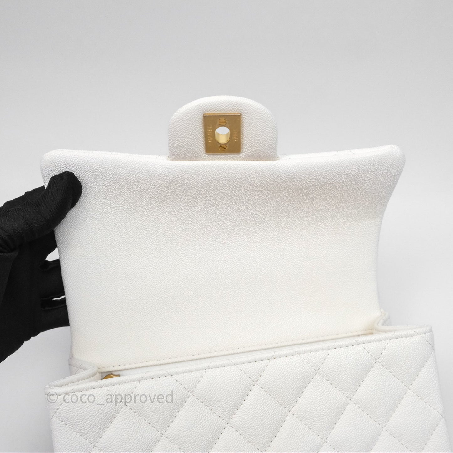 Chanel Top Handle Mini Rectangular Flap Bag Ivory White Caviar Aged Gold Hardware