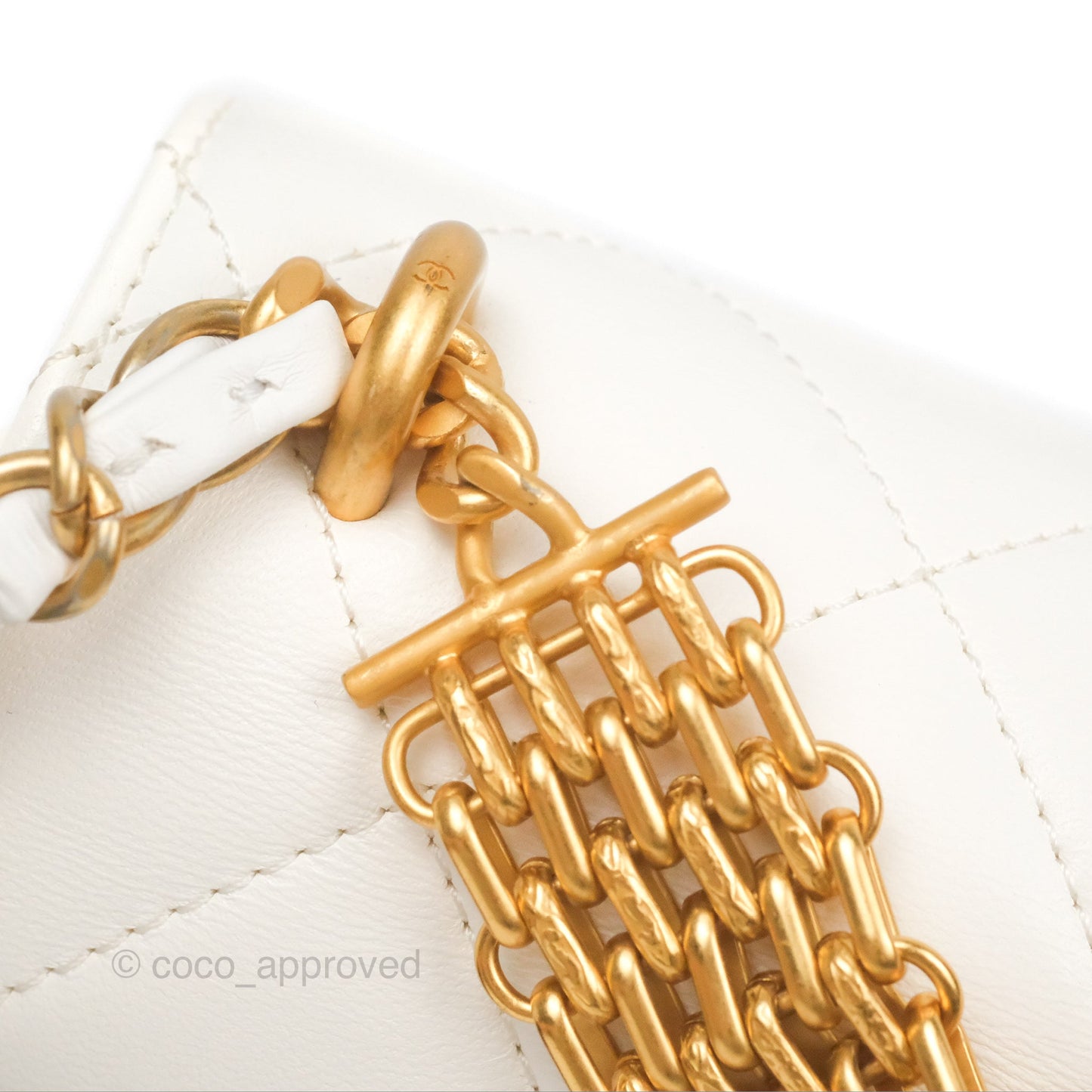 Chanel Crystal Logo Handle Flap Bag White Lambskin 22S
