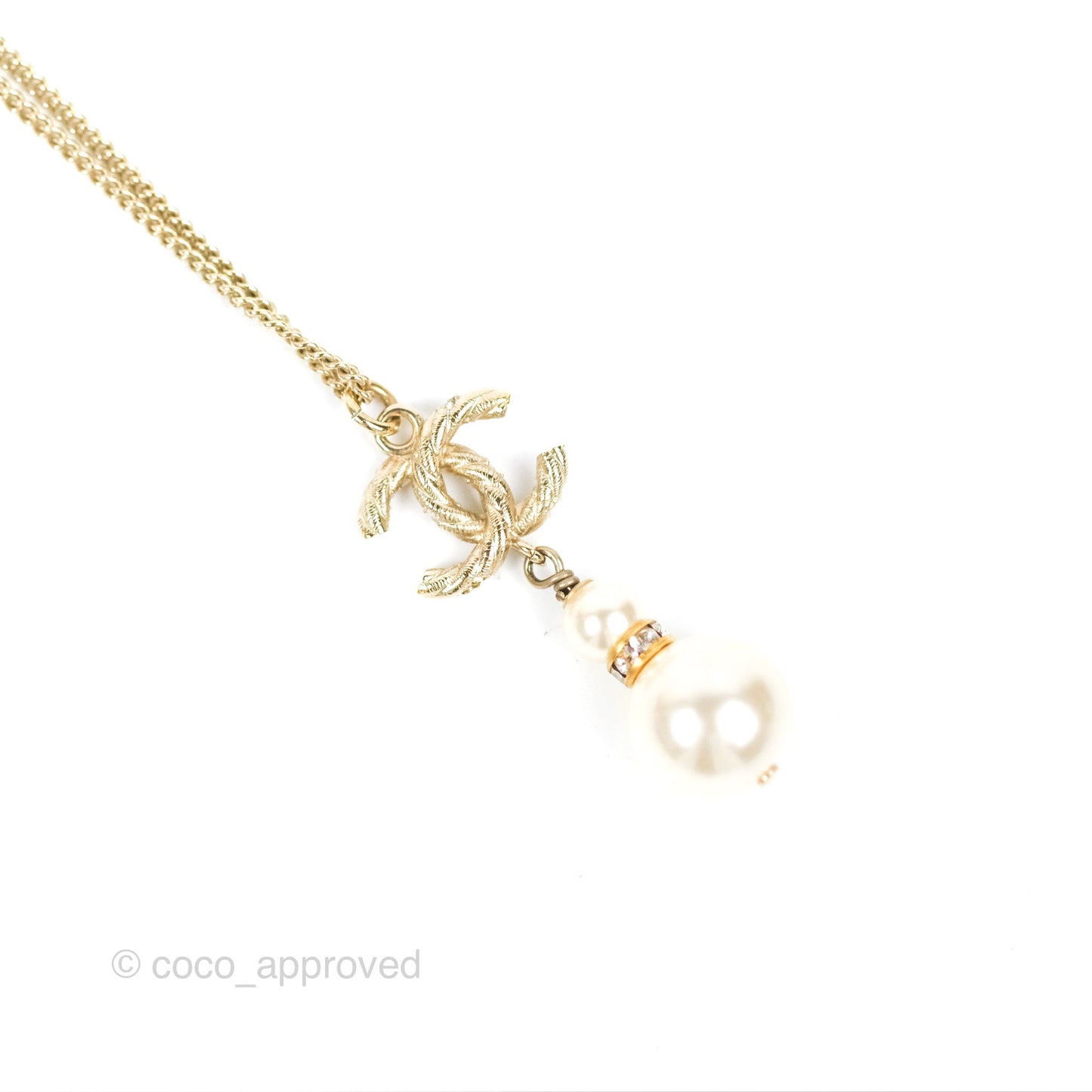 Chanel Crystal Pearl CC Drop Necklace Gold 18B