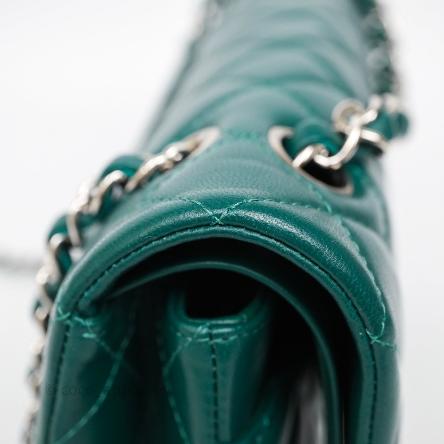Chanel Medium Classic Flap Quilted Dark Green Lambskin Silver Hardware