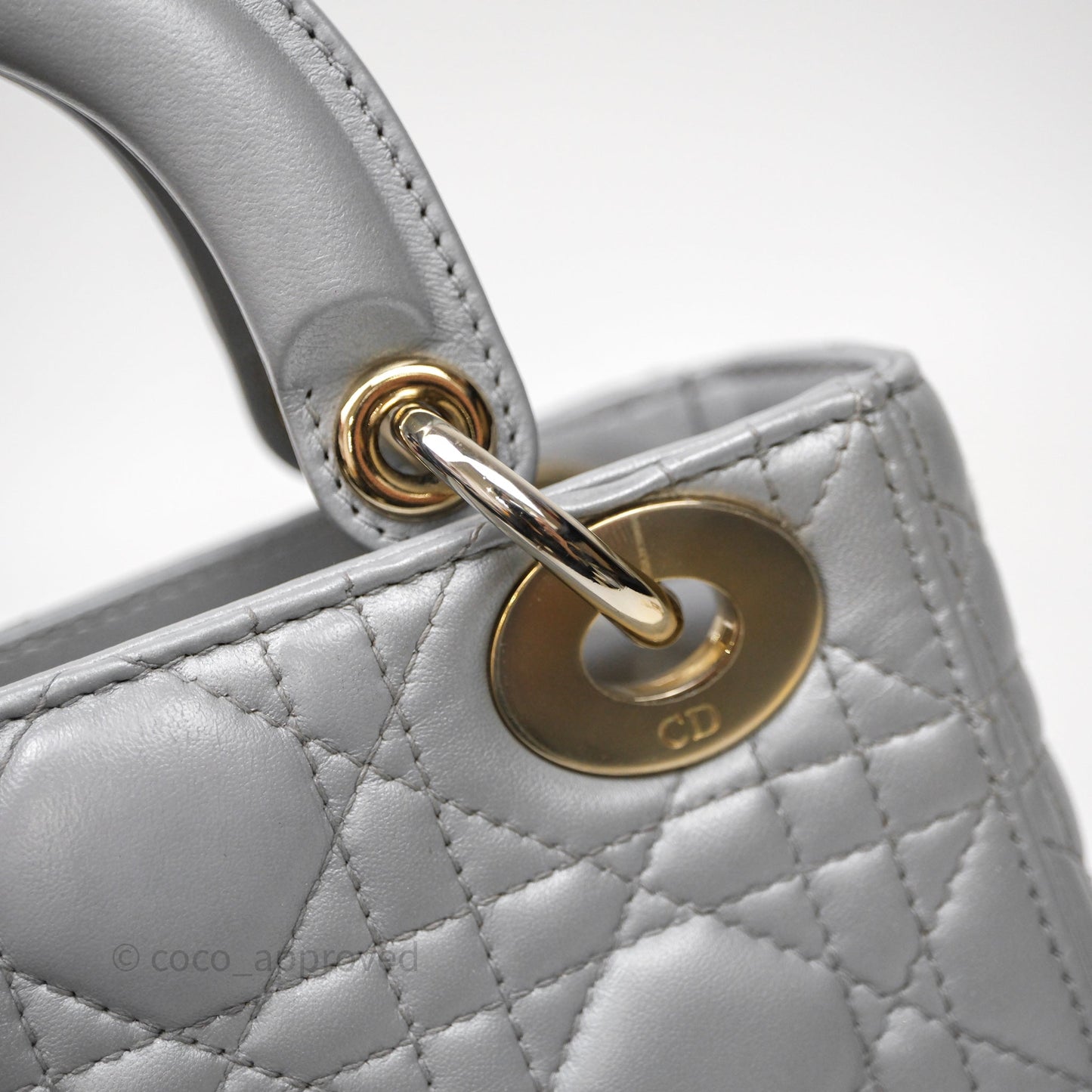 Christian Dior Mini Lady Dior Iridescent Grey Lambskin Cannage Gold Hardware