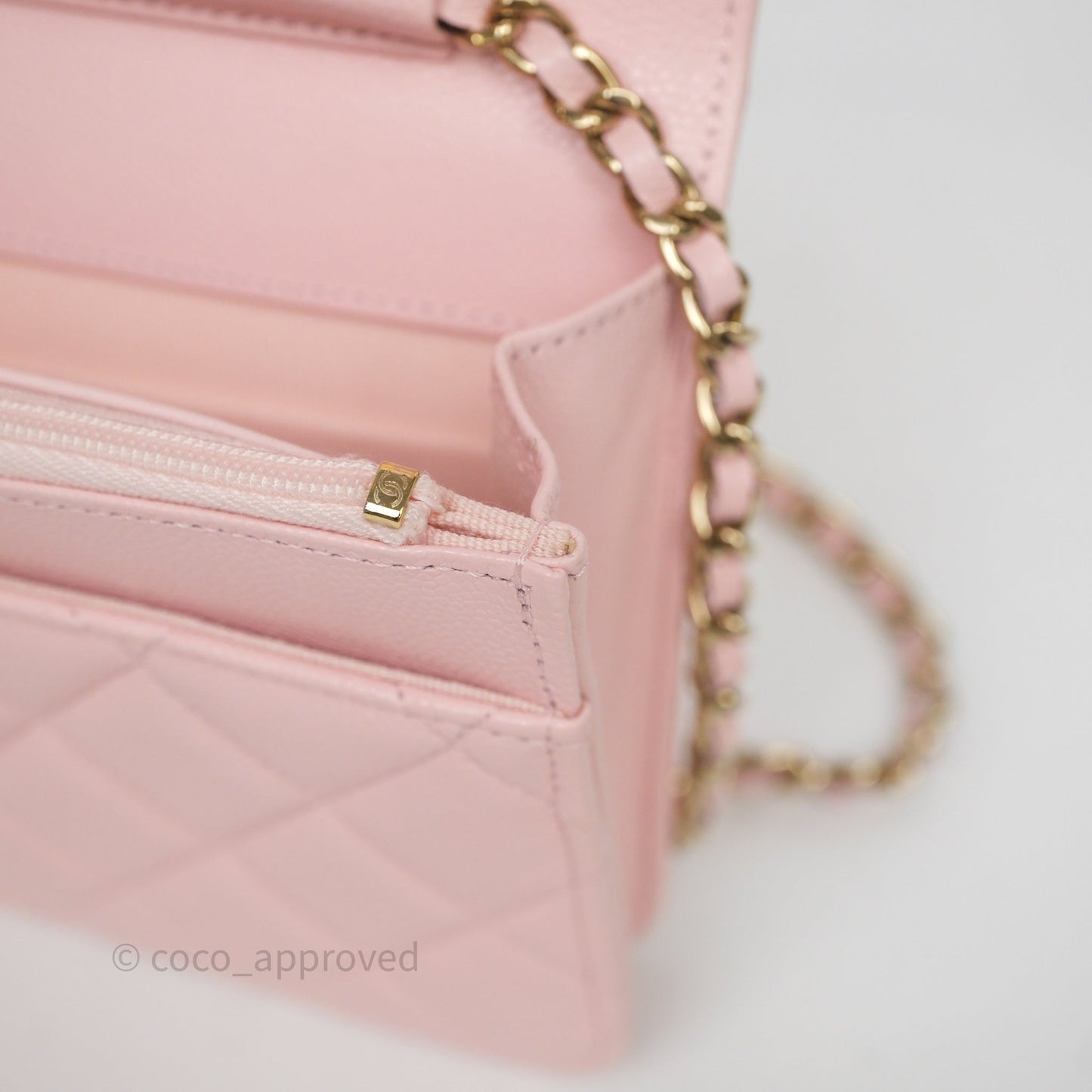 Chanel Classic Quilted Wallet on Chain WOC Light Pink Caviar Gold Hardware