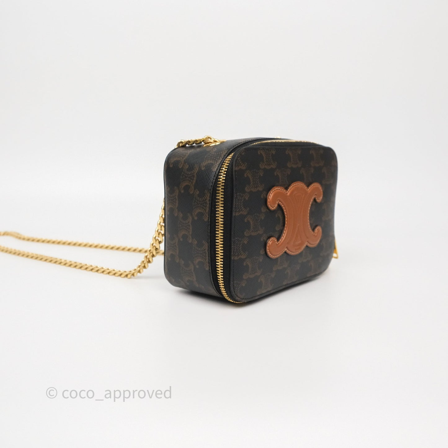 Celine Cuir Box On Chain Triomphe Canvas Tan Calfskin