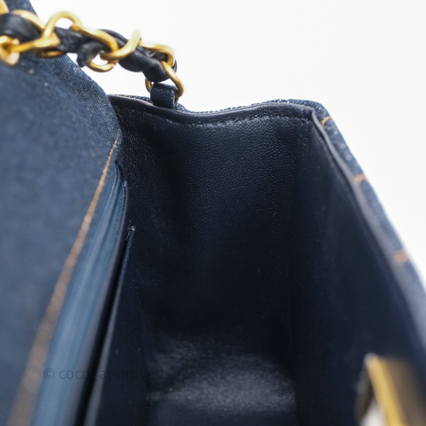 Chanel Mini Rectangular Quilted Dark Blue Denim Aged Gold Hardware