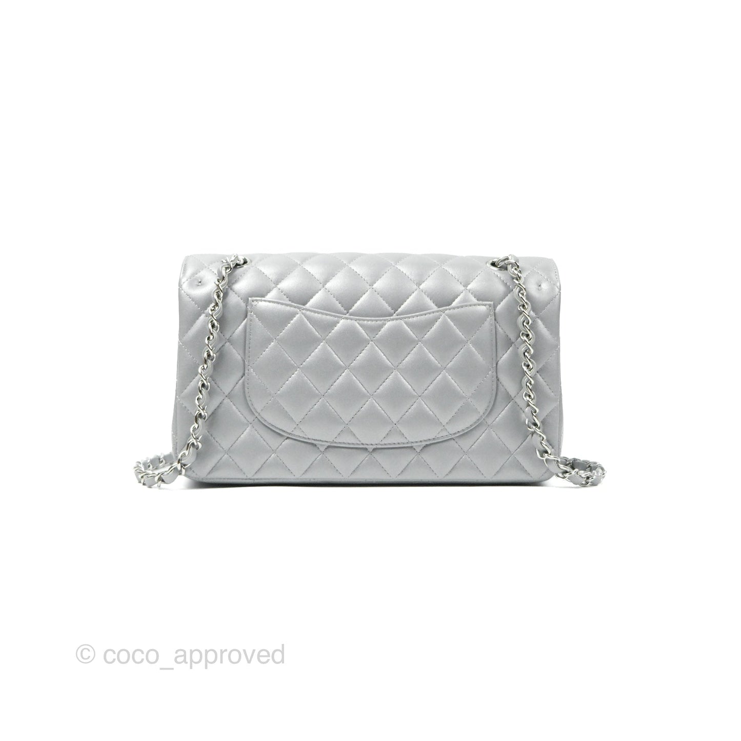 Chanel Classic M/L Medium Flap Quilted Pearly Silver Silver Hardware 23P