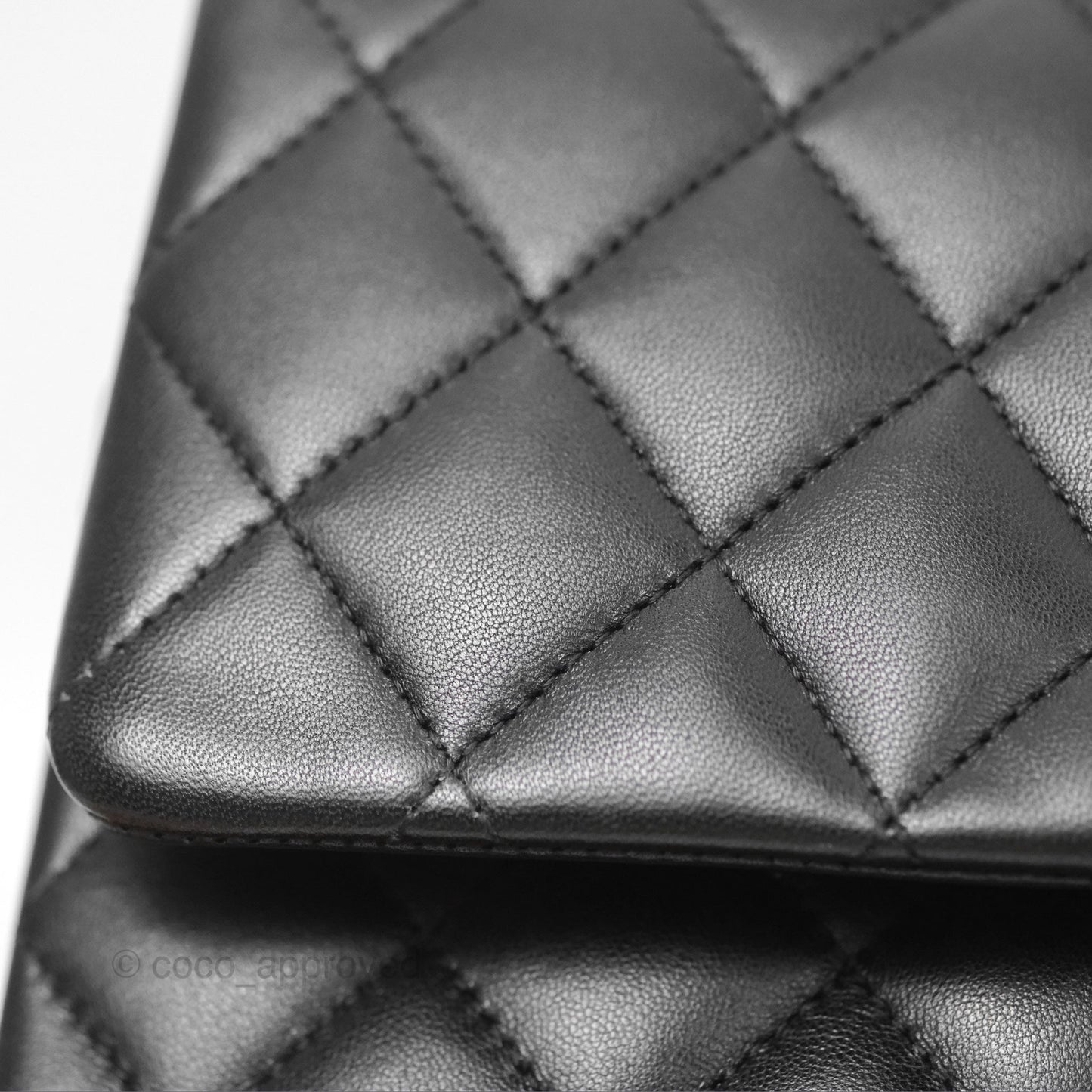 Chanel Classic M/L Medium Flap Quilted Black Lambskin Silver Hardware