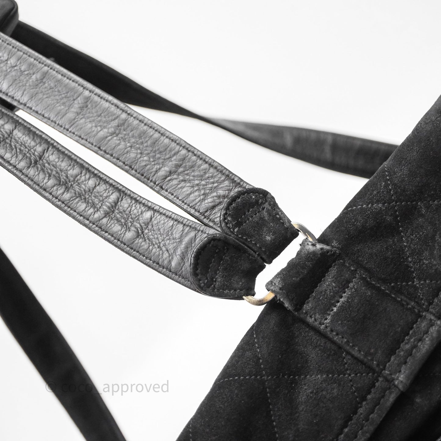 Chanel Vintage Quilted Suede CC Backpack Black Gold Hardware