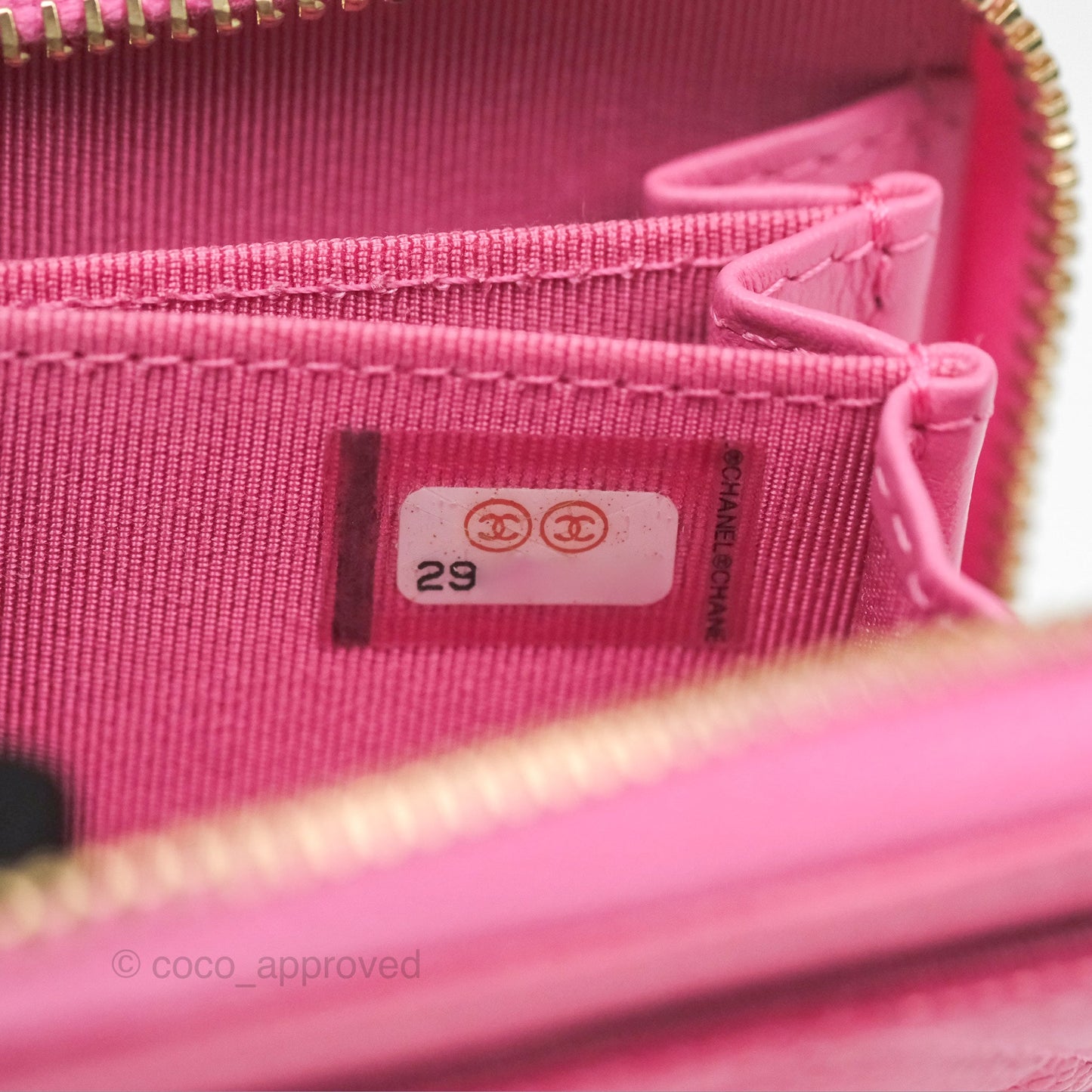 Chanel Quilted Zip Card Holder Pink Caviar Gold Hardware
