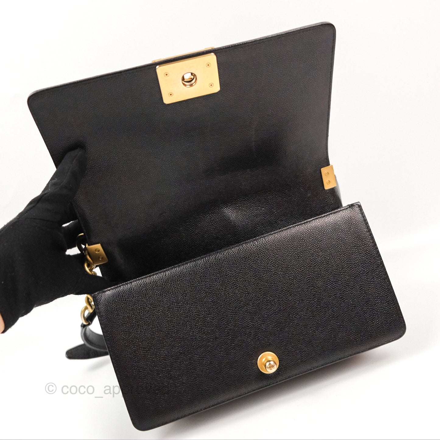 Chanel Chevron Medium Boy Black Caviar Aged Gold Hardware