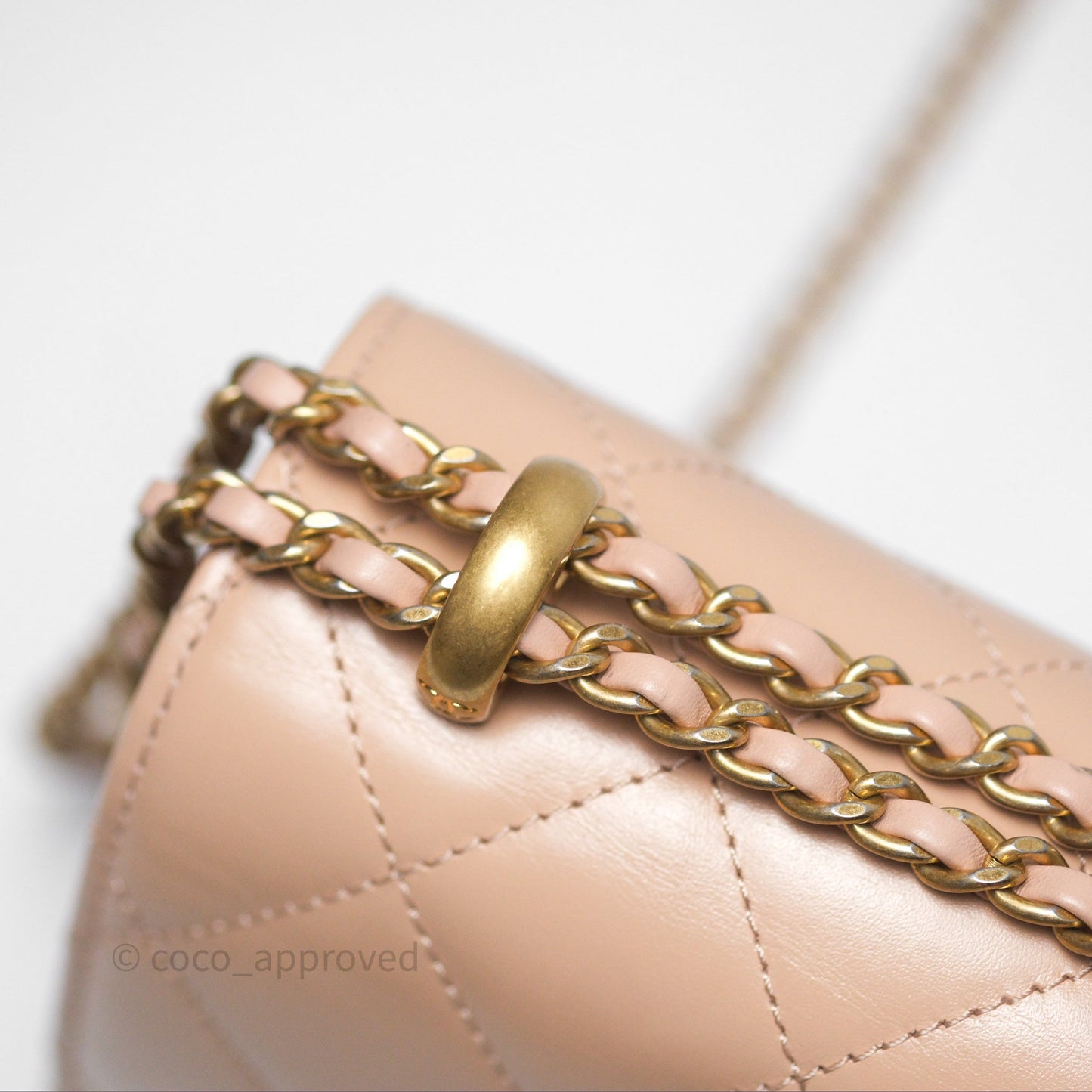 Chanel Quilted Small Perfect Fit Adjustable Beige Calfskin Gold Hardware 21A