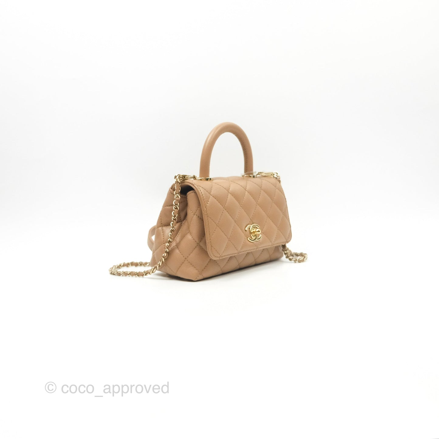 Chanel Mini Coco Handle Quilted Beige Caviar Gold Hardware