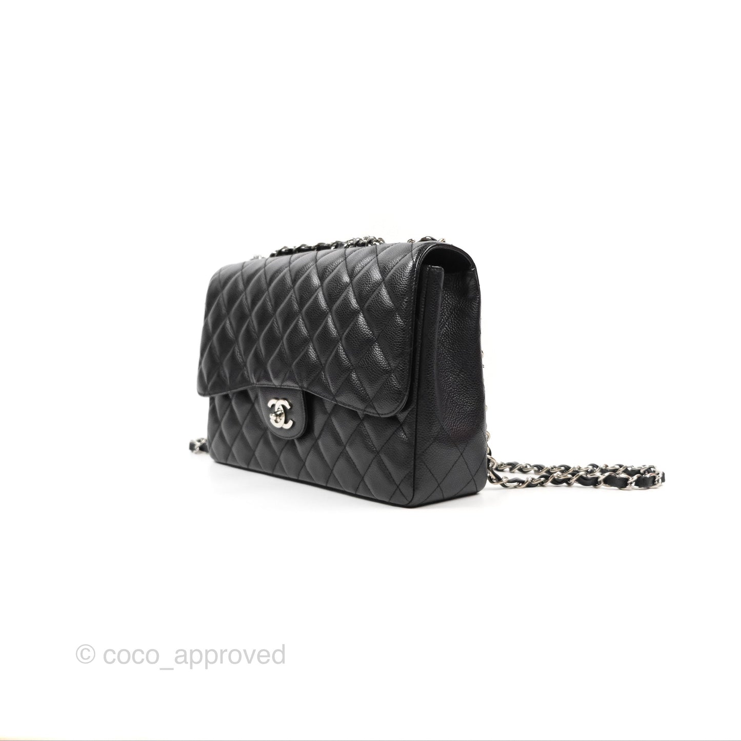 Chanel Jumbo Single Flap Quilted Black Caviar Silver Hardware