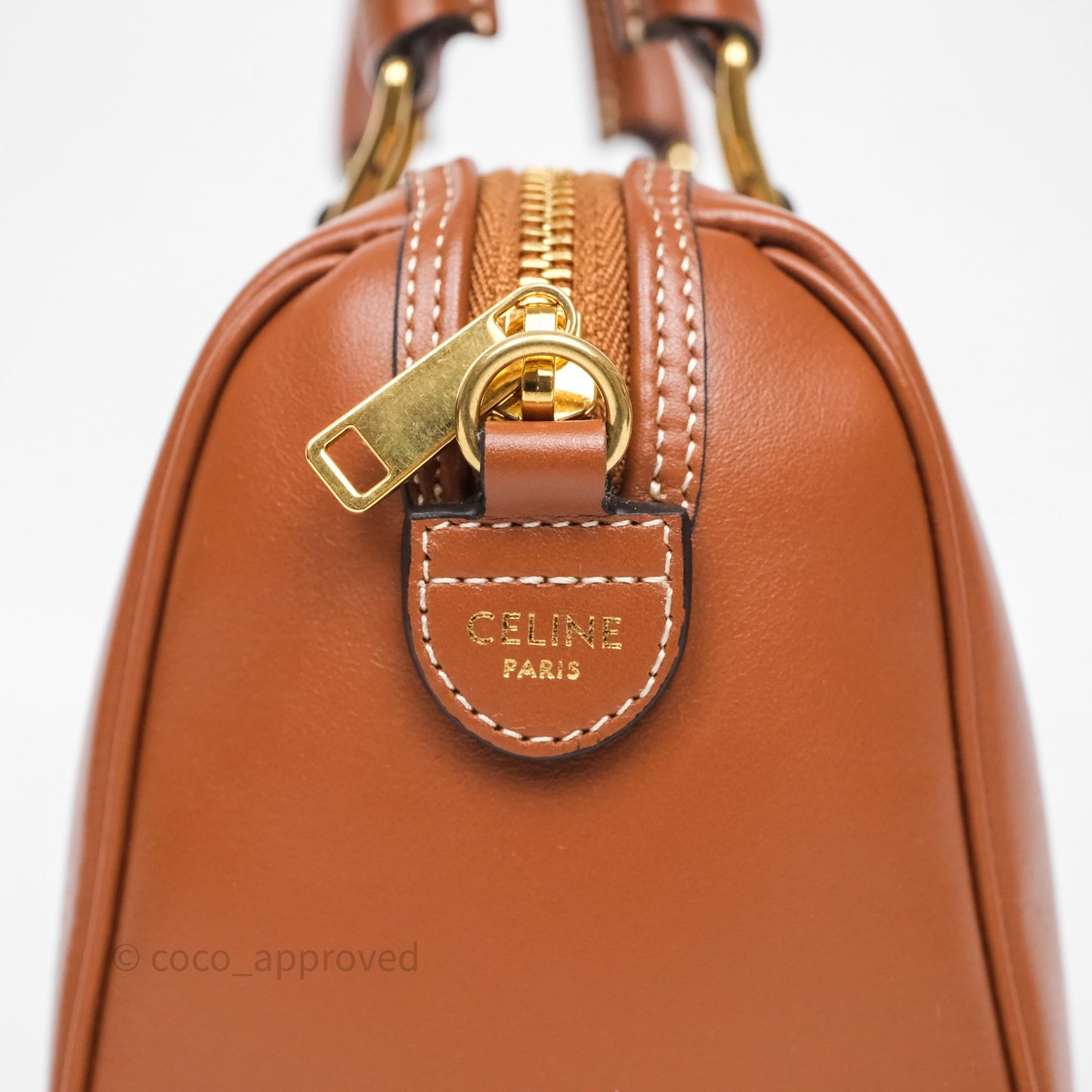 Celine Small Boston Bag Tan Calfskin Gold Hardware