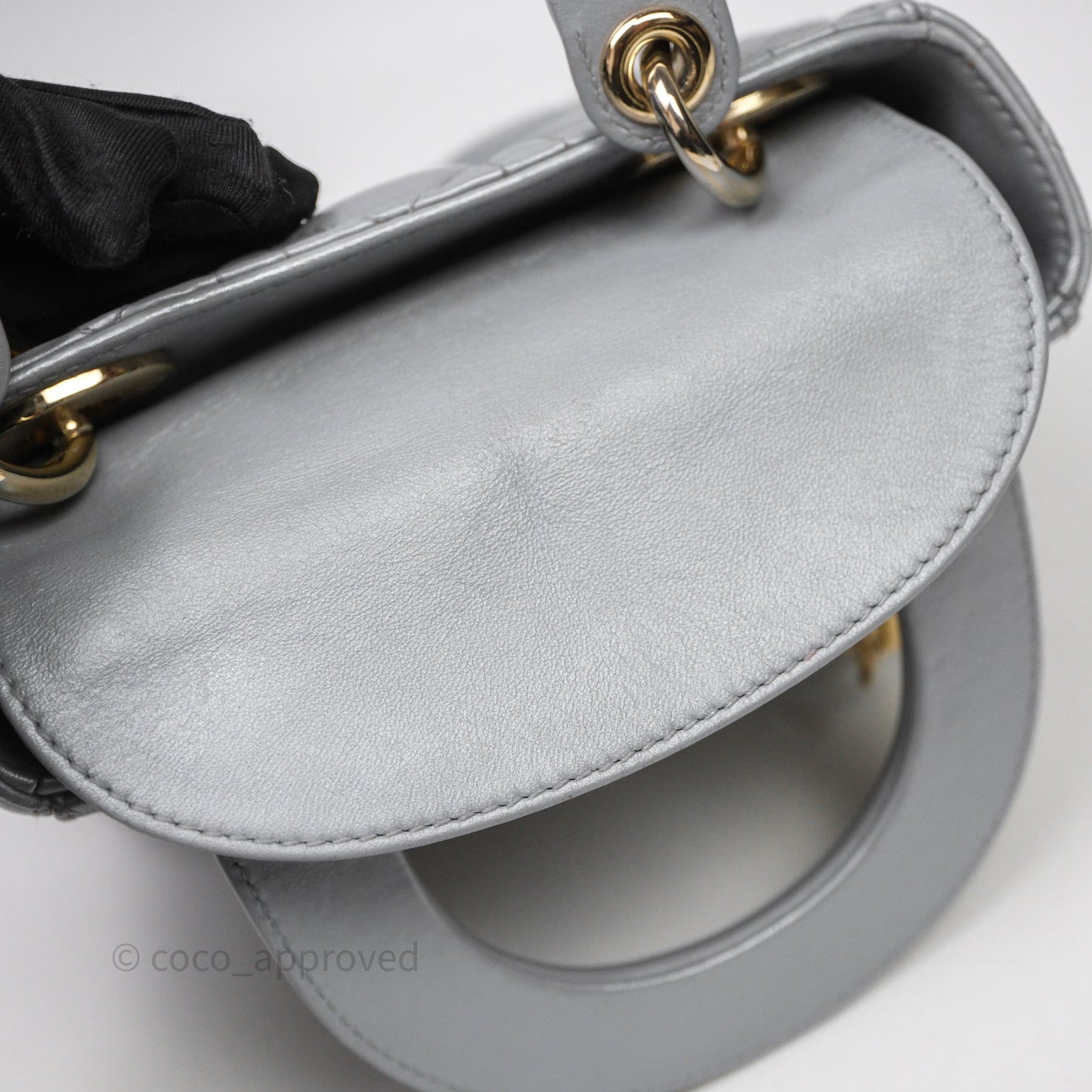 Christian Dior Mini Lady Dior Iridescent Grey Lambskin Cannage Gold Hardware