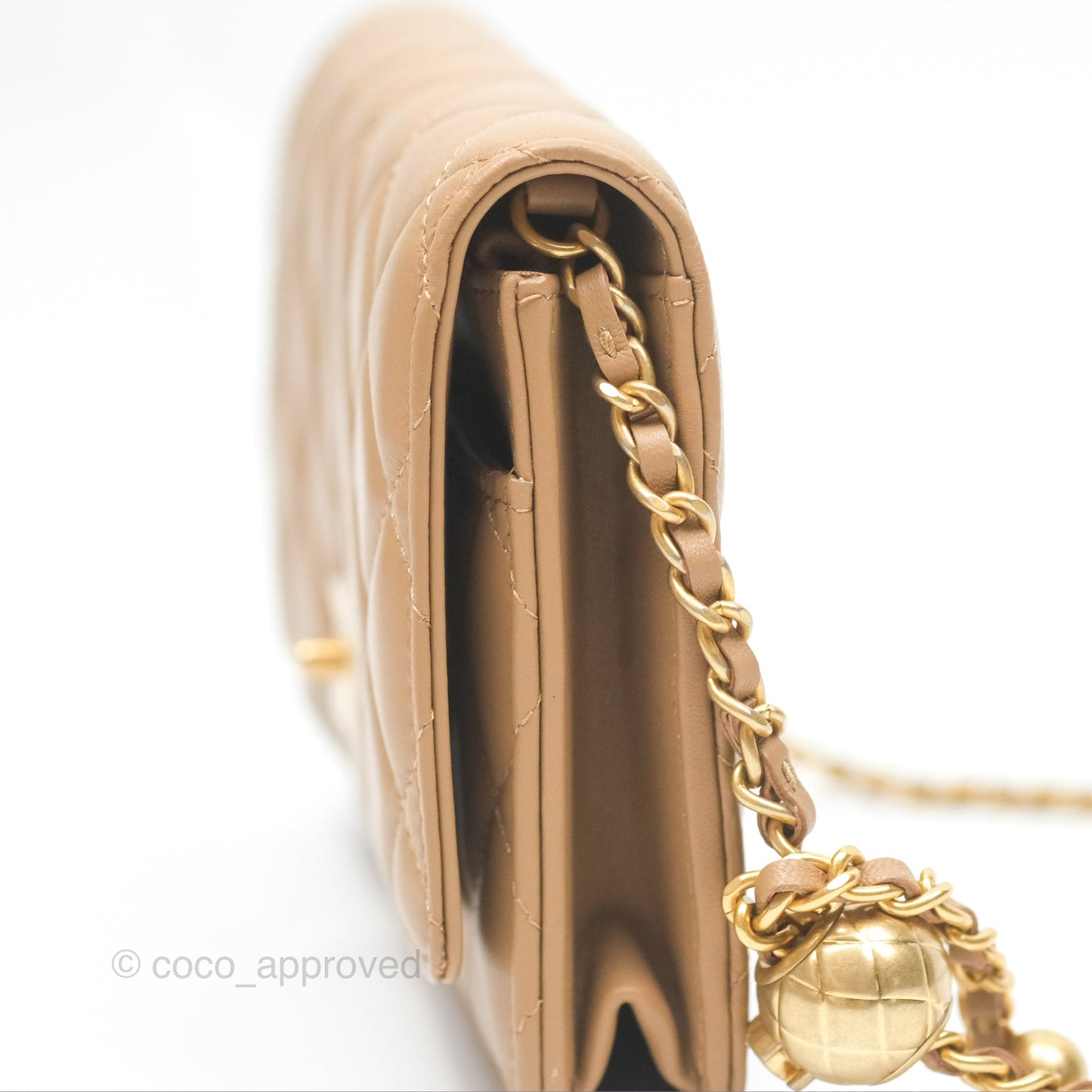 Chanel Quilted Pearl Crush Wallet on Chain WOC Beige Lambskin Aged Gold Hardware