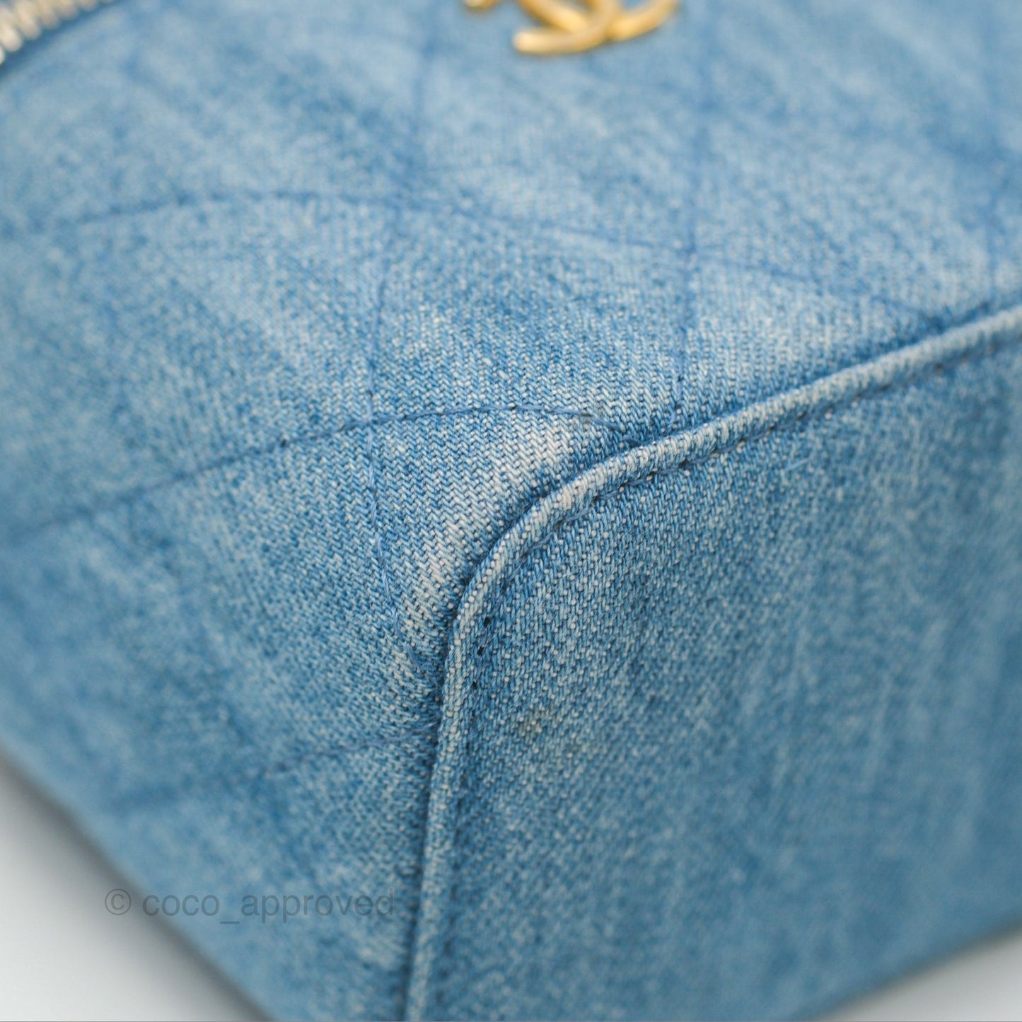 Chanel Mini Pearl Crush Vanity With Chain Denim Aged Gold Hardware