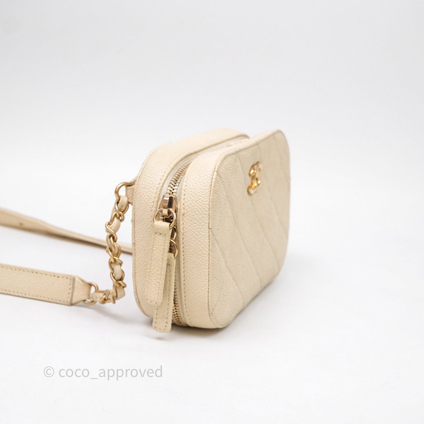 Chanel Quilted Caviar Waist Bag Ivory Aged Gold Hardware