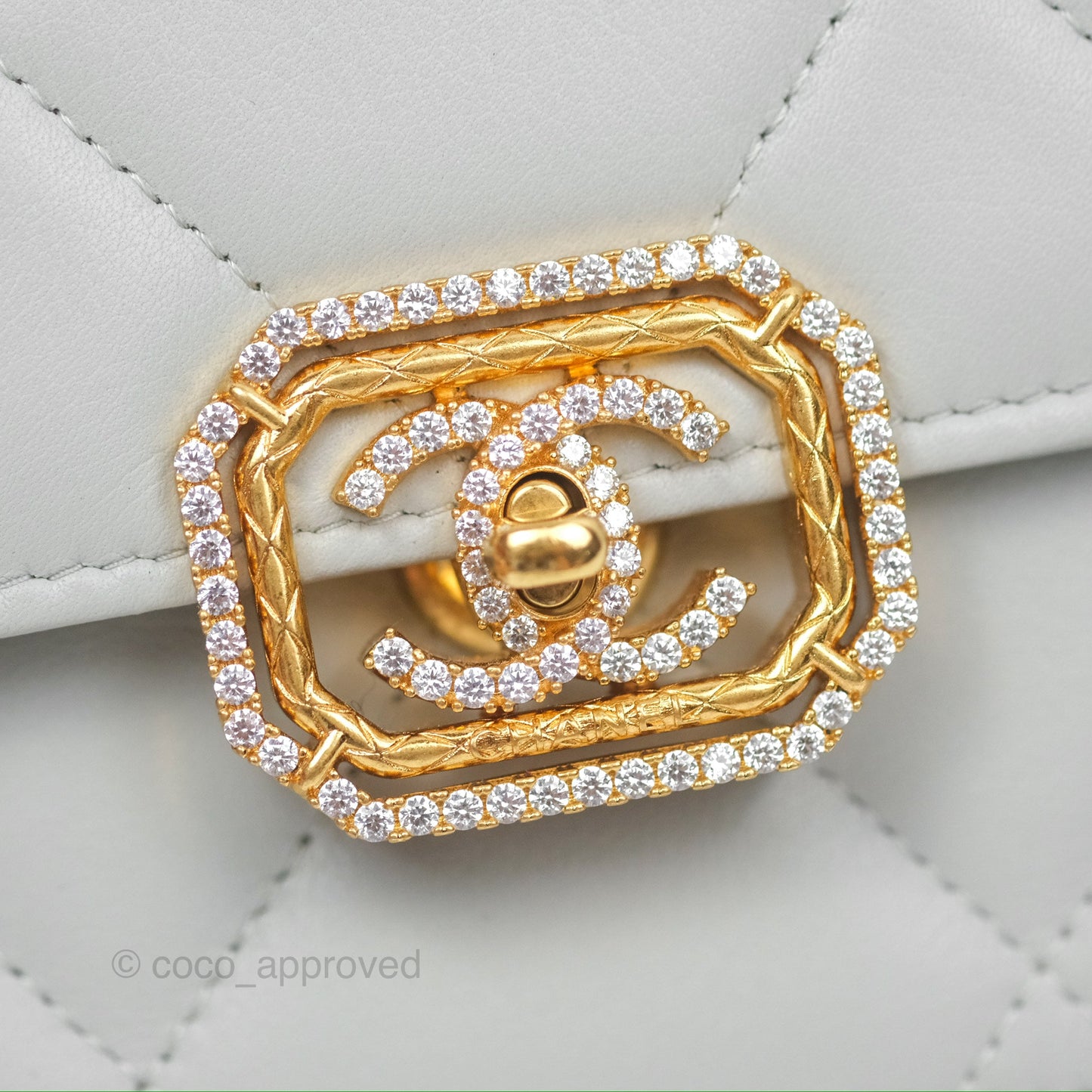 Chanel Crystal CC Mini Cutch with Chain Grey Lambskin Gold Hardware