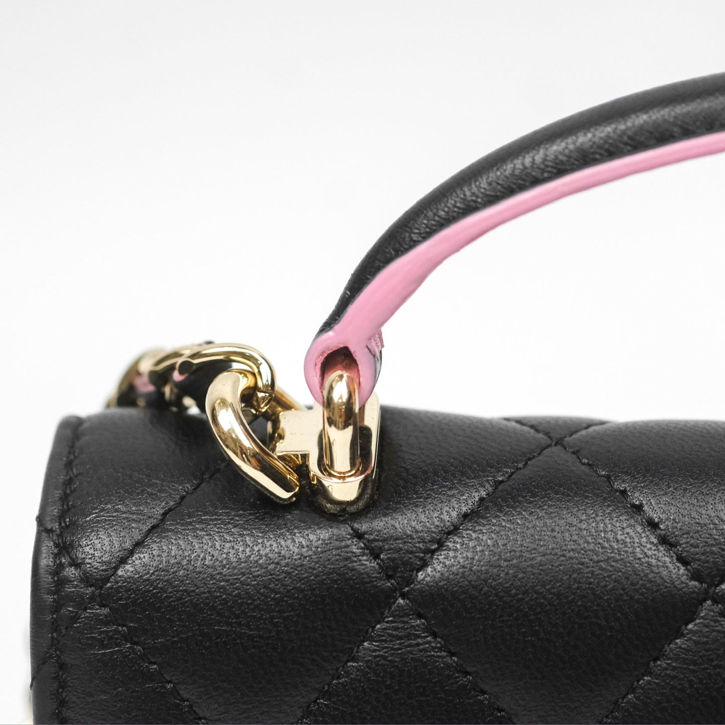 Chanel Top Handle Mini WOC Phone Holder Black/Pink Lambskin Gold Hardware 23P